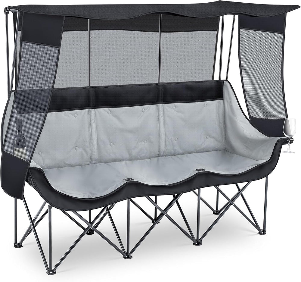 Teenyyou 3 Person Camping Chair with Canopy, 700lbs Heavy Duty, Black
