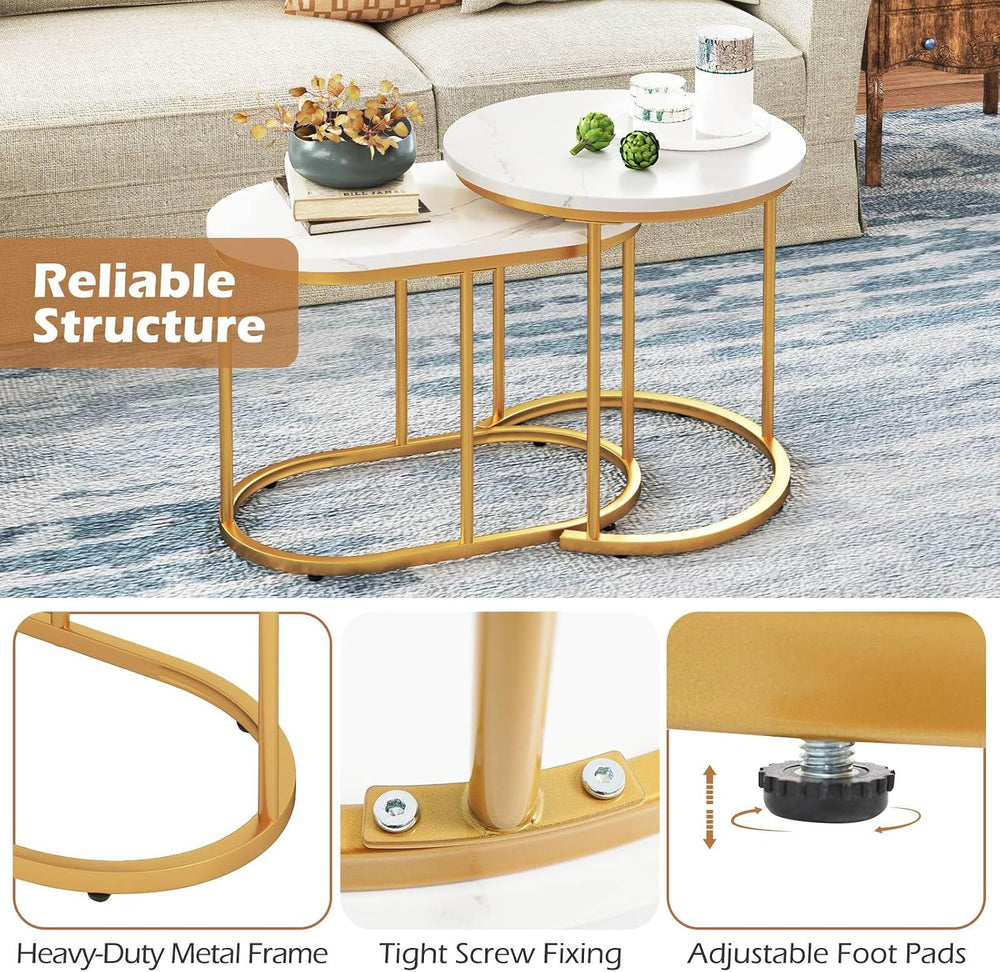 Multigot Nesting Tables Set of 2, Stacking End Side Table, Marble Accent Snac...