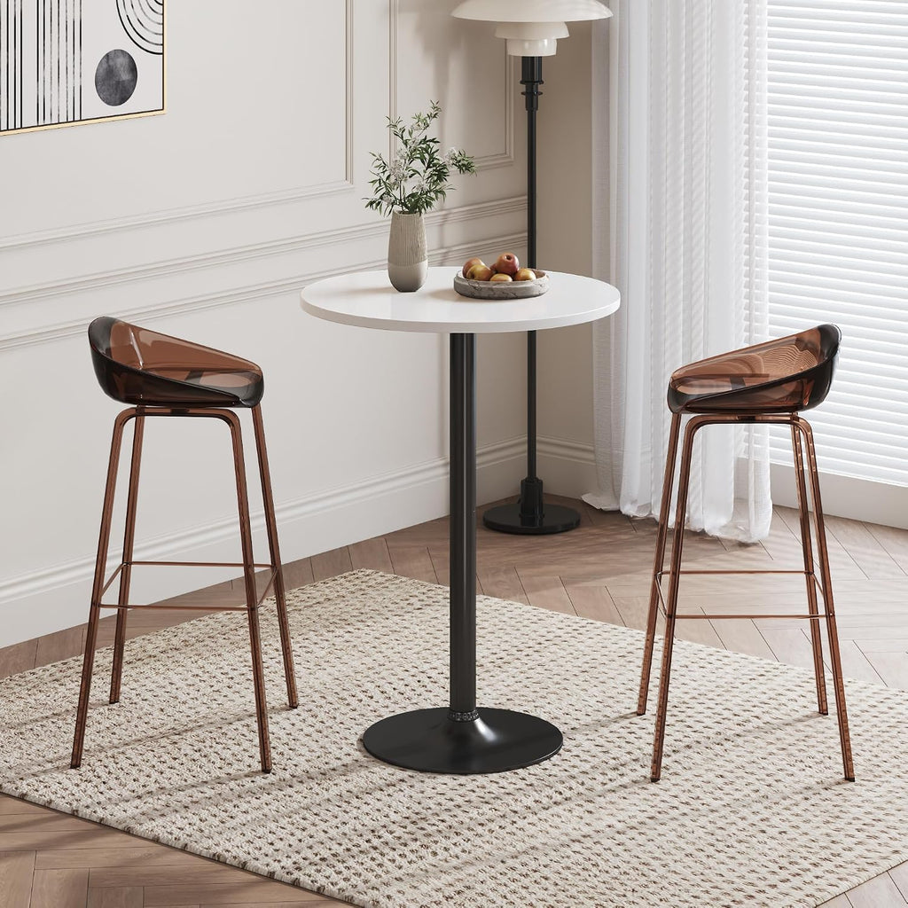 Flamaker Round Bistro Pub Table Modern Style Metal Base MDF Top Cocktail Bar Table Counter Bar Height for Pub, Dining Room, Party (2, White-Black)