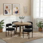 Boucle Dining Chairs Set of 4, Black Dining Chairs with Upholstered Seat and Round Back, Mid-Century Modern Kitchen Chairs for Dining Room, Restaurant