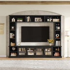 Merax 95" Entertainment Center for TVs up to 80", All-in-One TV Stand with Bookshelves & Storage Cabinets & Tempered Glass Doors & Adjustable Shelves, Modern Living Room Wall Unit Media Console, Black