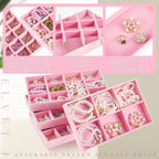 Junkin 12 Pcs Jewelry Tray Velvet Stackable Jewelry Organizer Trays Divided Earring Accessories Storage Containers Box (Rose Red)