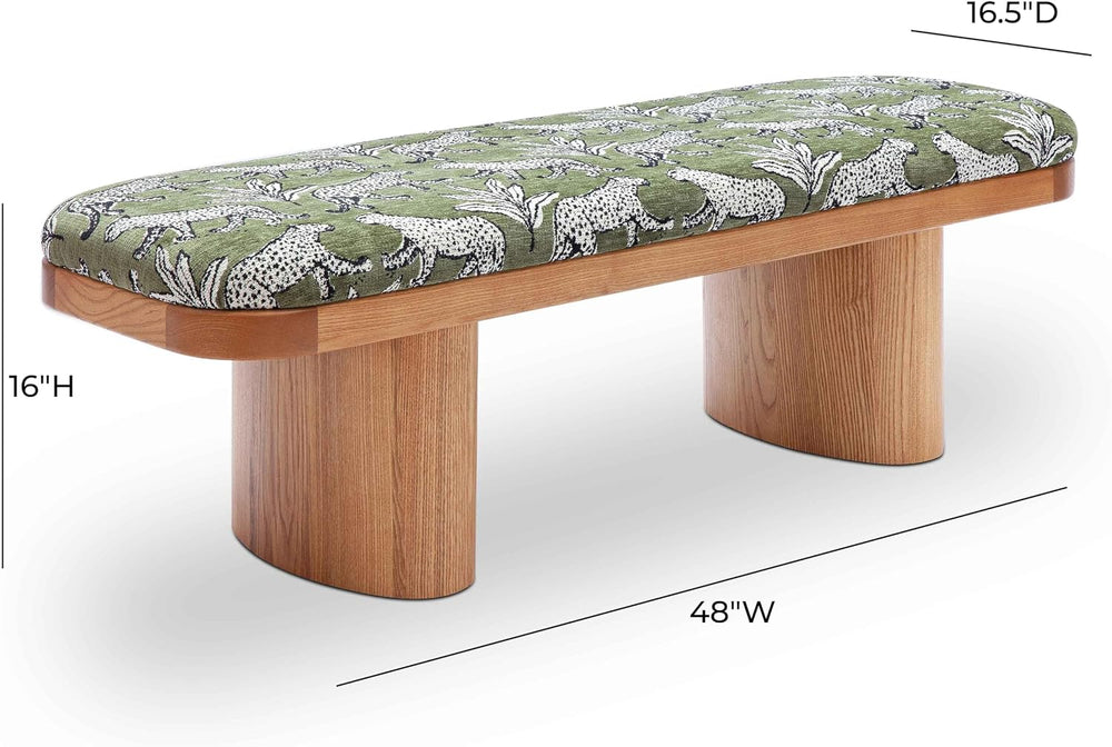 Tov Furniture Ollie Olive Green Leopard Jacquard Bench
