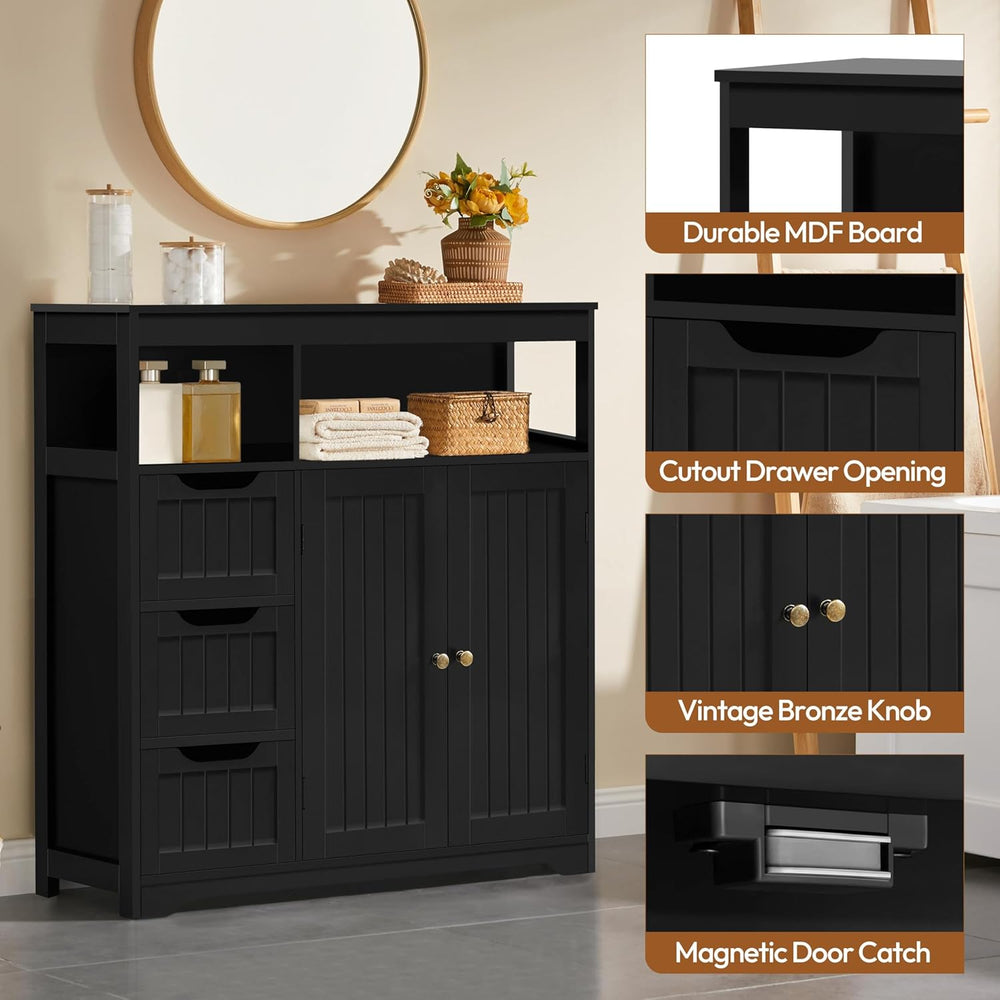 Yaheetech Bathroom Storage Cabinet, Wide Floor Cabinet with 3 Drawers and 2 D...