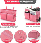 Bseash Bunk Bed Organizer, Bedside Caddy Hanging Bed Organizer Storage Bag with 4 Pockets and 2 Hooks, for College Dorm Rooms Bed, Hospital Bed, Baby Bed Rails, 600D Oxford Cloth (Pink)