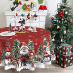 Round Christmas Tablecloth 70 inches - Santa Christmas Decor | Water Resistant Santa and Snowman Table Cloth - Holiday Xmas Decorations for Table, Party