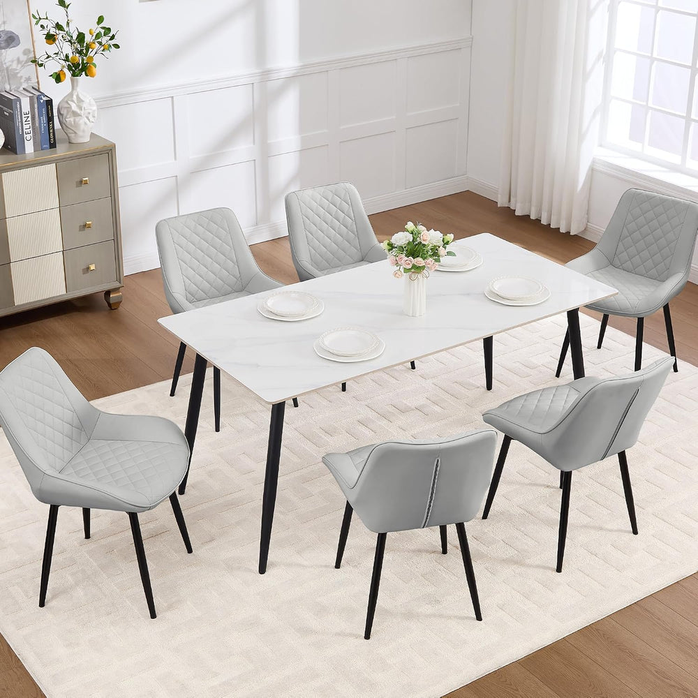 Dining Chair Set of 6, Modern Dining Chairs with Thick Cushions, Faux Leather...