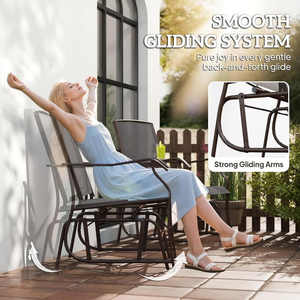 Outsunny Outdoor Glider Chair with Table 2-Seat Patio Loveseat Gray | Rocking...