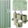 21 Pcs Bathroom Accessory Set with Waterproof Shower Curtain and Non Slip Mat,Resin Bath Set with Toothbrush Holder and Lotion Soap Dispenser,Bathroom Countertop Organizer Set for Home Apartment