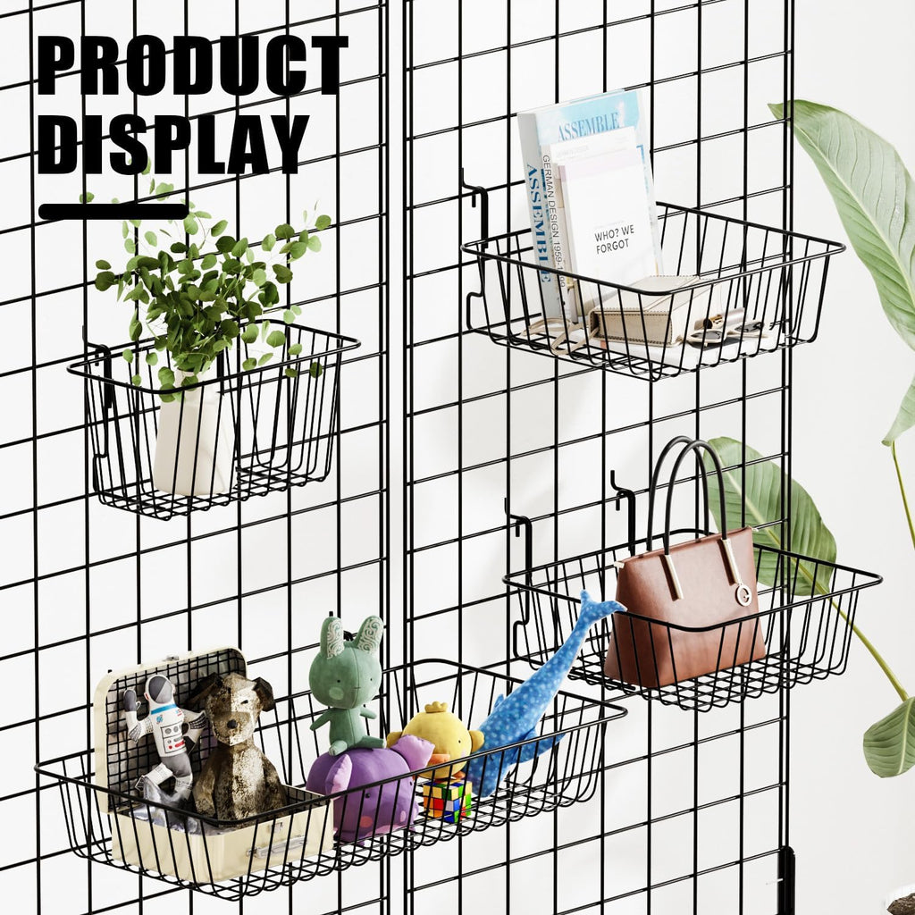 11.8" L x 5.9" D x 5.9"H - 6 pcs Black Wire Baskets for GridWall and SlatWall - Merchandiser Baskets,Grid wall Shelves Hanging Wire Basket Multi Function Storage Organizer