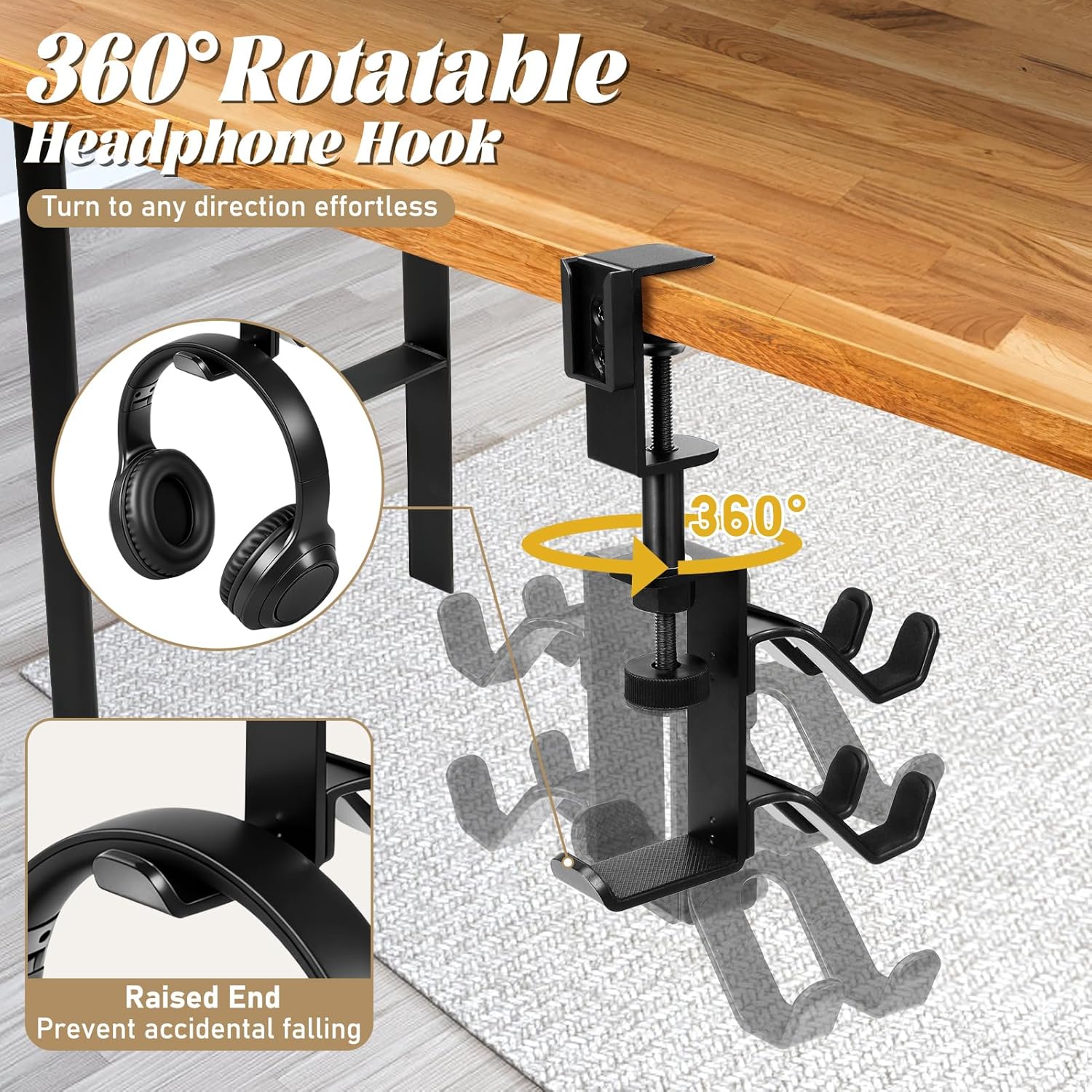 5 in 1 Controller Holder - Desk Cup Holder and Headphone Hanger, Rotatable Under Desk Clamp Organizer Dual Gamepad Headset Stand Gaming Desks Accessories for Xbox, PS4, PS5, PC, Switch