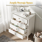 RoyalCraft White Fluted 4 Drawer Dresser for Bedroom, Modern Chest of Drawers, Wood Dresser for Storage Clothes, Wooden Storage Cabinet Nightstand for Bedroom, Hallway, Living Room, Entryway