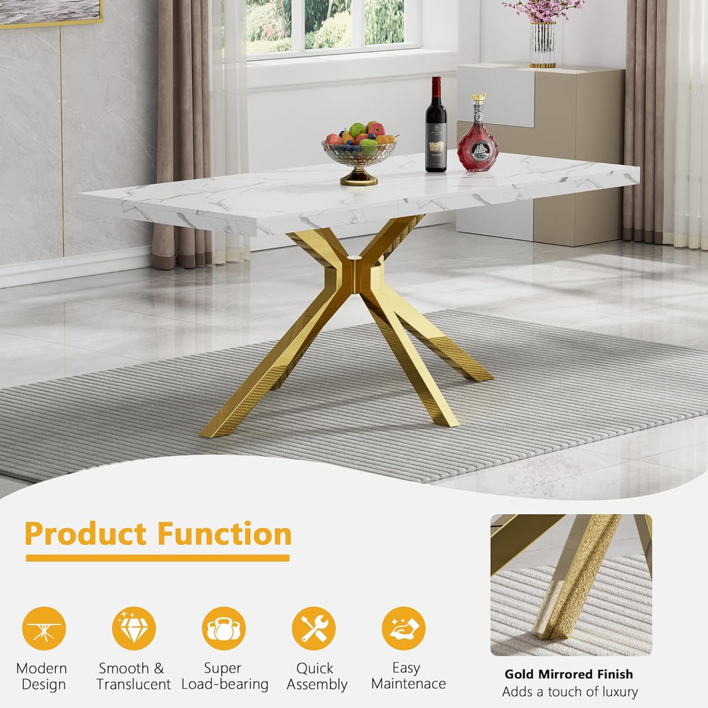 70 inch Faux Marble Dining Table for 4-6, Modern Kitchen Table with White Fau...