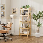 Bookshelf, 5 Tier Ladder Bookcase with Bamboo Frame, Freestanding Tall Narrow Display Plant Shelf for Living Room, Kitchen, Bedroom, Balcony, Natural