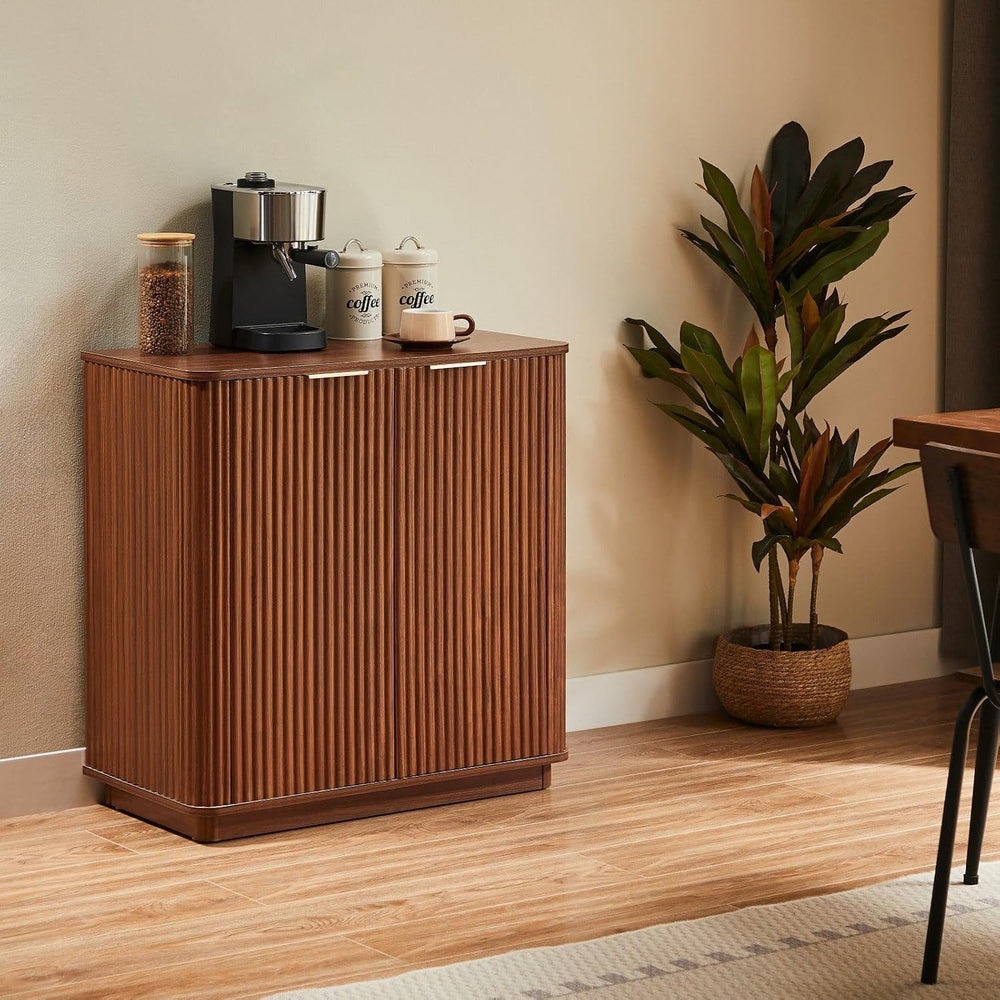 Buffet Cabinet with Curved Wave Design, Multi-Functional Sideboard with Adjus...