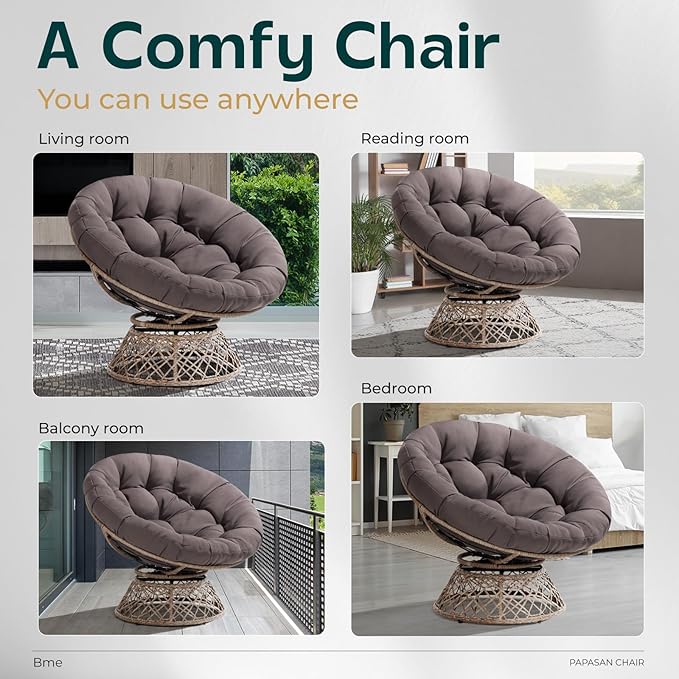 Bme 40" Ergonomic Wicker Papasan Chair