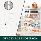 Smiry Shoe Rack, 4 Tier Thick Bamboo Shoe Organizer, Stackable Free Standing Wooden Shoe Storage Shelf for Closet, Entryway, Front Door Entrance, White
