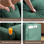 58" Sofa Bed with Ottoman, 3 in 1 Convertible Sofa Bed Folding Corduroy Boneless Sleeper Loveseat Mattress Futon Pull Out Couch Bed for Apartment Bedroom Living Room No Assembly 58-Green-L