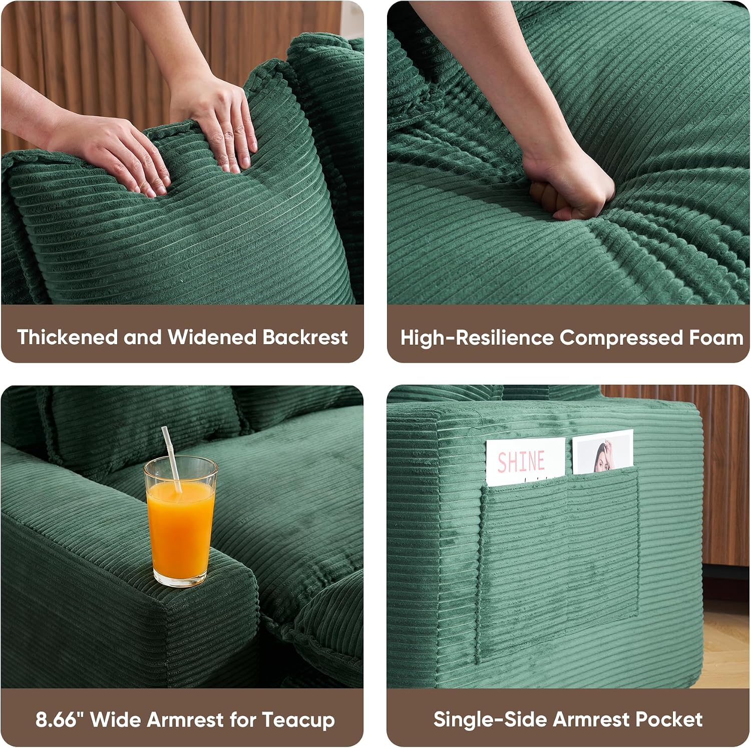 58" Sofa Bed with Ottoman, 3 in 1 Convertible Sofa Bed Folding Corduroy Boneless Sleeper Loveseat Mattress Futon Pull Out Couch Bed for Apartment Bedroom Living Room No Assembly 58-Green-L