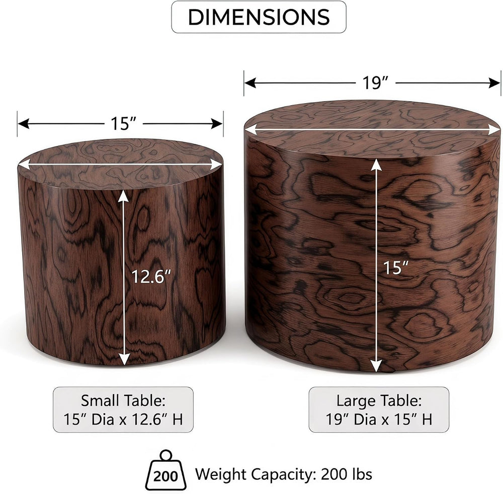 Round Nesting Coffee Table Set of 2, Modern Circle Accent End Table | Wooden ...
