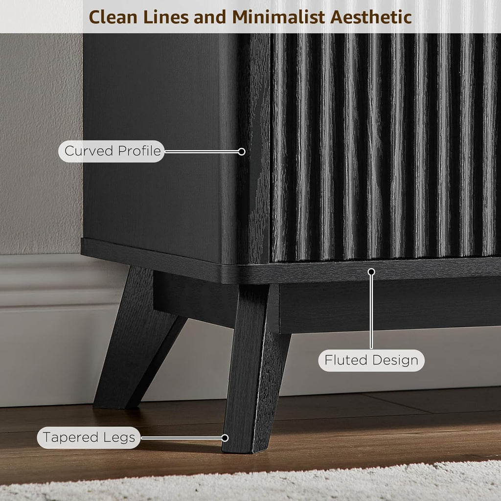 OKD 70" Mid Century Modern Fluted TV Stand, Entertainment Center, Sideboard, Media Console for Living Room with 2 Soft Close Door/Adjustable Shelves (Black Oak)