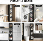VECELO 4-Tier Tall Narrow Storage Cabinet with Movable Wheels, Adjustable Shelves, Anti-Tip, Slim, for Small Space, Bathroom, Kitchen, Laundry, Black