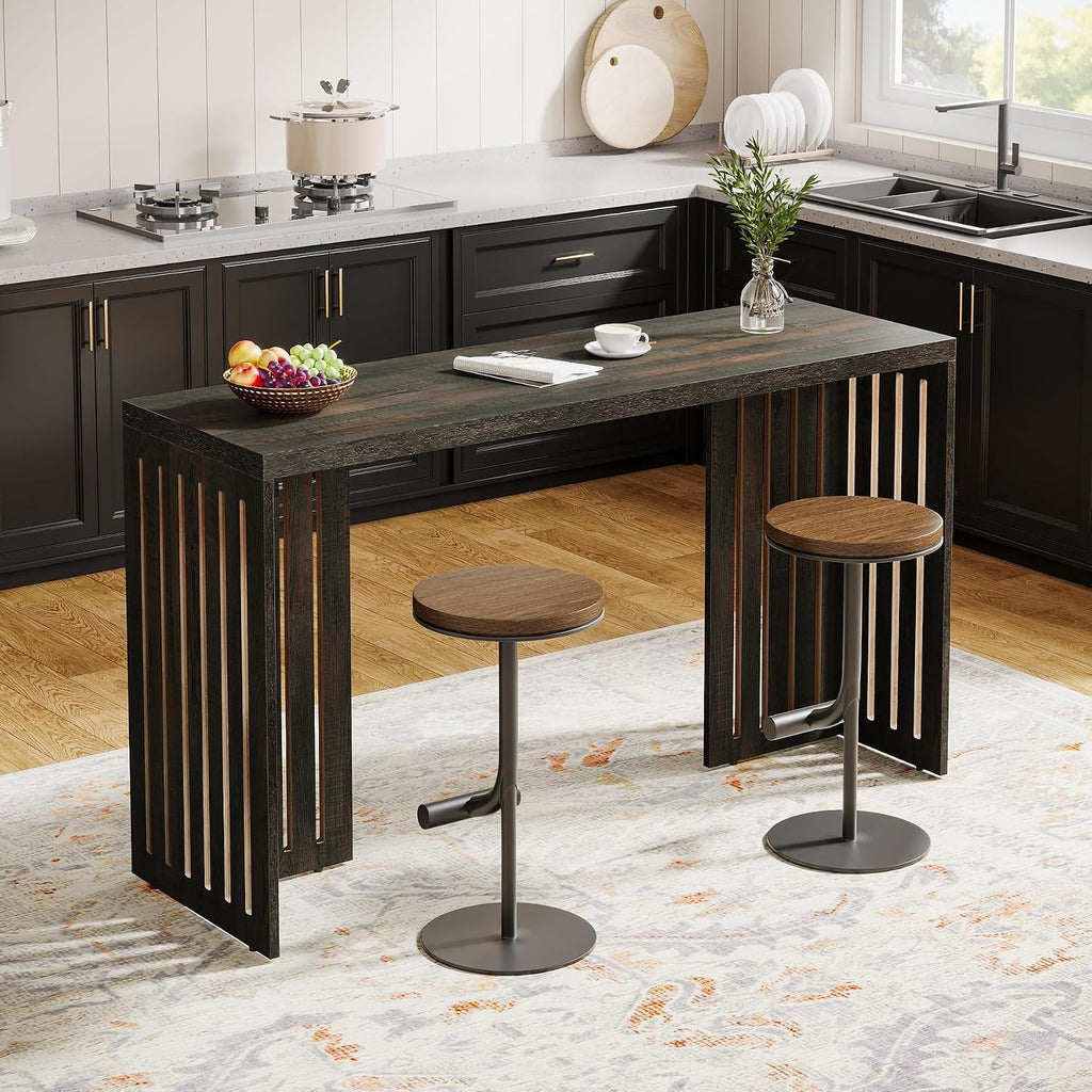 Tribesigns 63-Inch Bar Table with Louvered Base, Black Brown | Industrial Style, Rectangular High Top Table, For Kitchen, Dining, Narrow Space