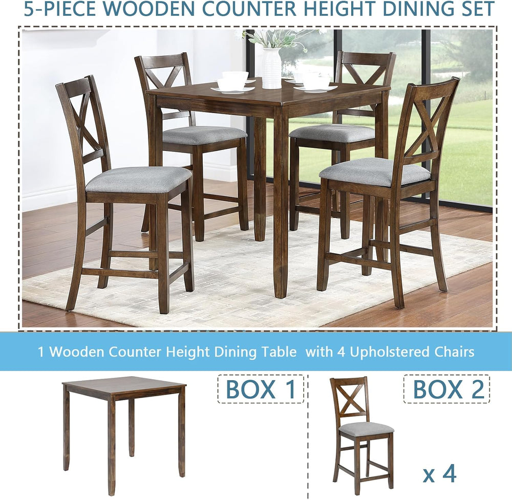 Merax Farmhouse Dining Table Set for 4, Counter Height Kitchen Table Set with...