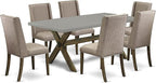East West Furniture X797FL716-7 7 Piece Dining Table Set Consist of a Rectangle Kitchen Table with X-Legs and 6 Dark Khaki Linen Fabric Upholstered Chairs, 40x72 Inch, Multi-Color