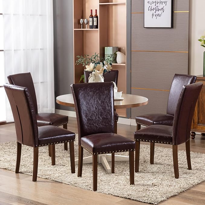 COLAMY Upholstered Parsons Dining Chairs Set of 6, PU Leather Dining Room Kit...