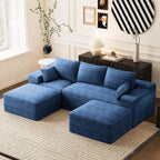 Modular Sectional Sofa Cloud Couch, 108'' Comfy U Shaped Sectional Couches for Living Room, Deep Seat Cozy Fluffy Corduroy Boneless Couch Sectionals Sofa with Movable Ottomanm, Blue