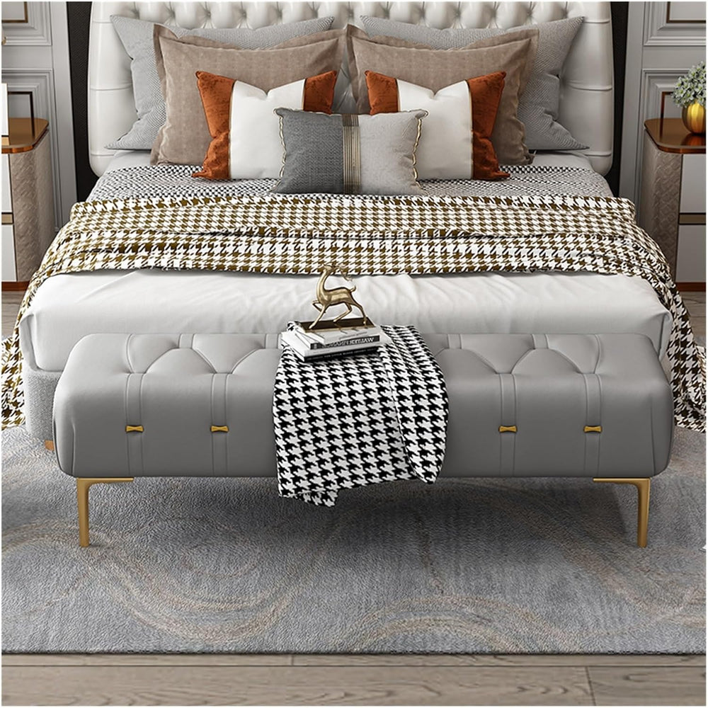 Modern Upholstered Tufted Bench with Padded Seat, Footrest Foot Stool with St...