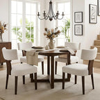 HNY Set of 6 Mid Century Modern Dining Chairs, Farmhouse Velvet Upholstered Accent Chair Curved Backrest Kitchen Chairs, with Hardwood Frame, Cream, Velvet-beige, 6PC