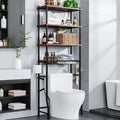 Over-The-Toilet Storage Shelf,4-Tier Bathroom Organizer Cabinet Rack And Storage Over Toilet With Shelf Waterproof Feet Pad And Basket,Multifunctional Space Saver Freestanding Bathroom Shelves（Brown）