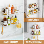 LEVERLOC Shower Caddy Suction Cup 2 Pack, Shower Shelf for Inside, Large Capacity Bathroom Organizers and Storage, Rustproof & Waterproof Metal Bath Basket, No-Drilling, Heavy Duty, Silver