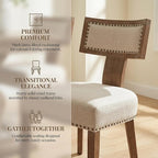 HNY Mid Century Modern Dining Chairs Set of 4, Farmhouse Linen Fabric Upholstered Accent Chairs Curved Nailhead Trim Backrest Kitchen Chairs, with Hardwood Frame, Beige