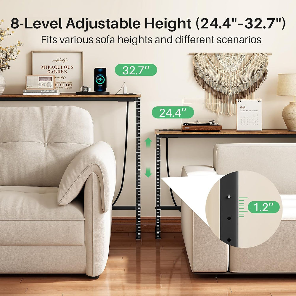 Kitstorack Narrow Sofa Table with Charging Station, 78.8" Behind Couch T...