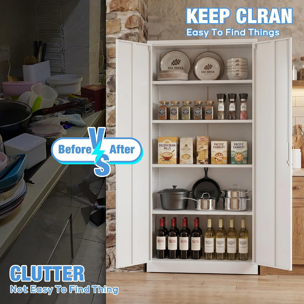 SUXXAN 71-Inch White Metal Storage Cabinet with Locking Doors | Four adjustab...