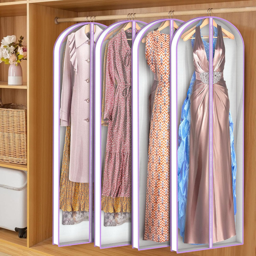 Zilink Garment Bags for Long Dress Wedding Dress Bags for Gowns Long 72 in | 3 in Gusseted, Dress Storage Bags Hanging for Long Evening Dresses, Winter Fur Coat, Prom Dresses, 4-Pack