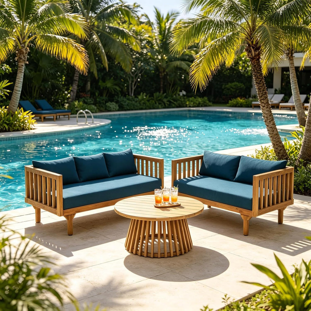 Lounge Chairs for Poolside- 2 Piece Outdoor Patio Furniture Set, Acacia Wood ...
