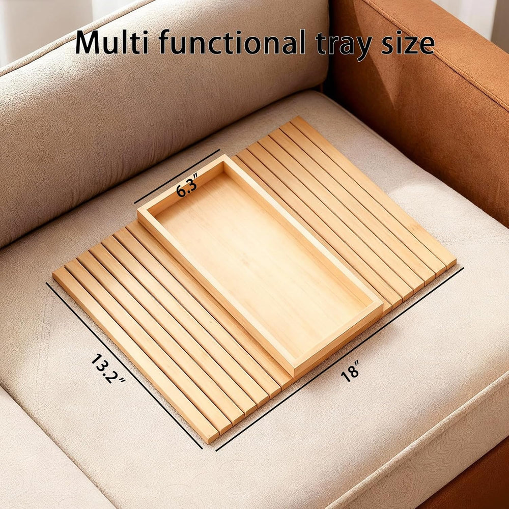 Bamboo Couch Arm Tray Table, Foldable Sofa Rest with Non-Slip Base Portable A...