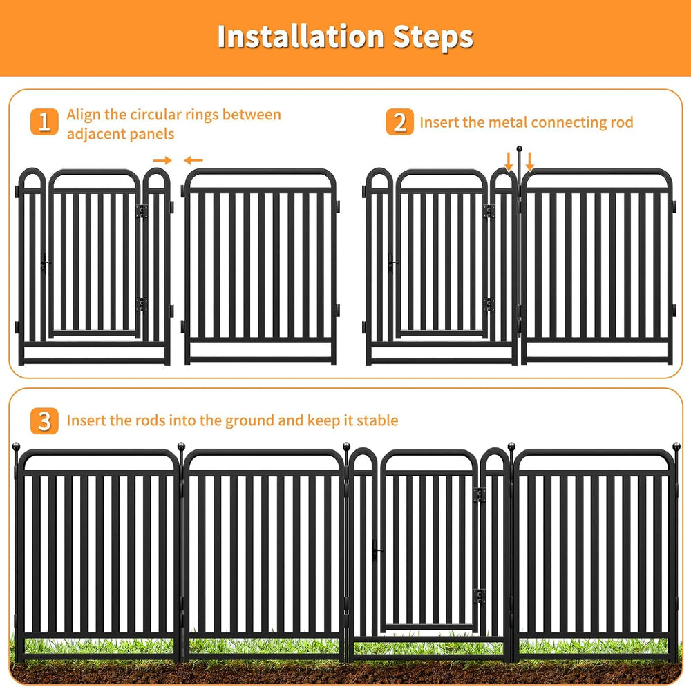 Thickened Metal Tube Garden Fence, Animal Barrier Fence with Low Threshold Ga...