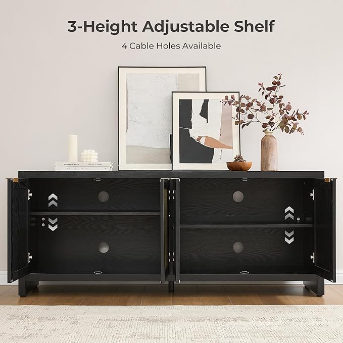 SICOTAS TV Stand for Living Room Boho Entertainment Center for Bedroom with 4 Rattan Cabinets Farmhouse Television Stands with Storage Large Media Console Table for TVs up to 65 Inch