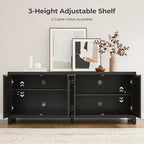 SICOTAS TV Stand for Living Room Boho Entertainment Center for Bedroom with 4 Rattan Cabinets Farmhouse Television Stands with Storage Large Media Console Table for TVs up to 65 Inch