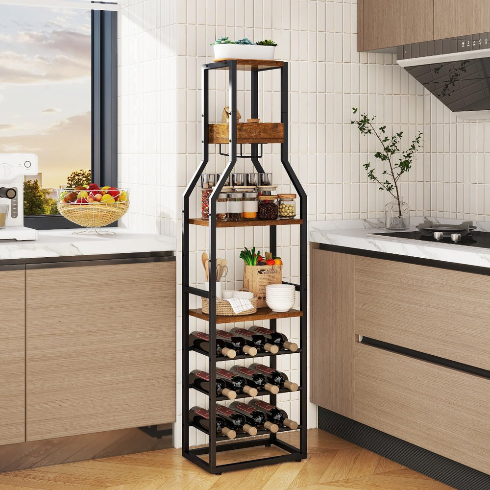 IBUYKE 5-Tier Freestanding Wine Rack,Wine Bottle Display,Brown TMJ916H | Wine...