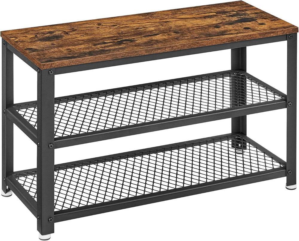 VASAGLE 3-Tier Shoe Rack, Shelf Storage Bench with Metal Mesh Shelves and Sea...
