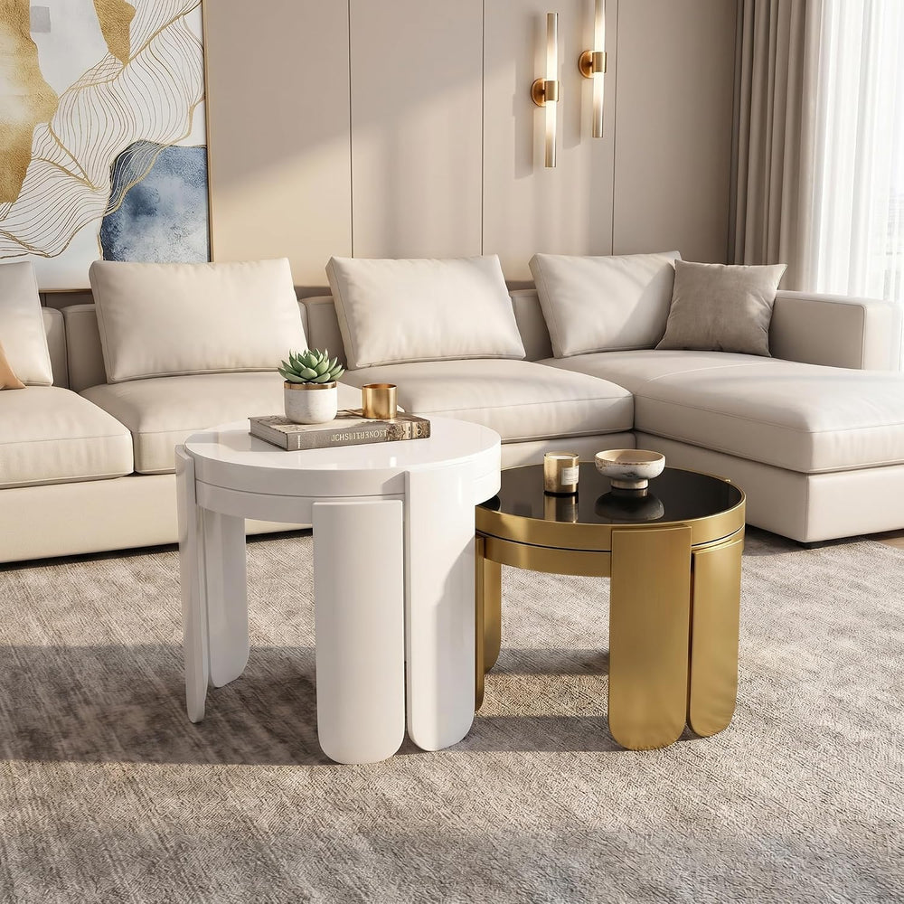 AUZ Round Nesting Coffee Table, 4 in 1 Adaptable Stackable Coffee End Table f...