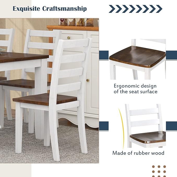 6 Pieces Dining Table Set with 1 Bench & 4 Ergonomic Designed Chairs,Wooden Living Room Furniture W/ 60" Rectangle Kitchen Desk,for Restaurant,Home Bistro,Walnut+Cottage White