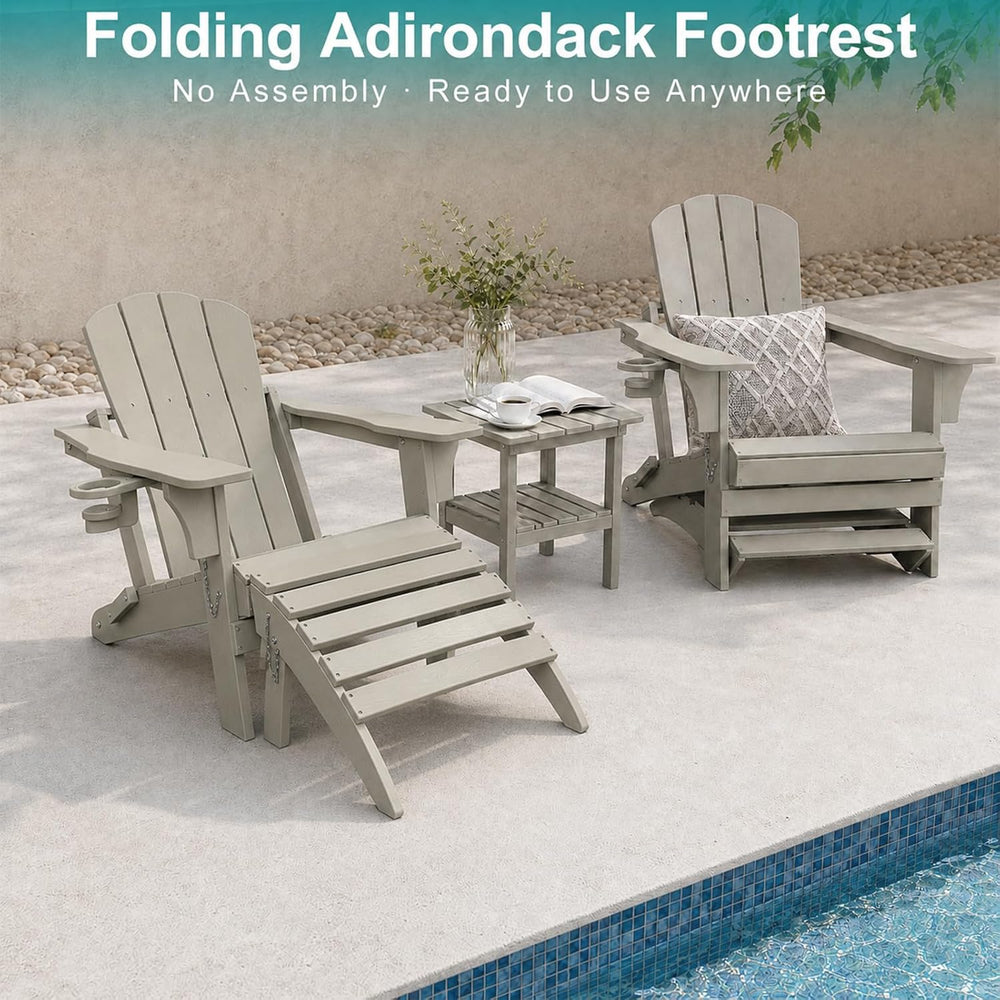 Folding Adirondack Ottoman Set of 2, HDPE All Weather Adirondack Chair Footre...