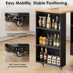 66'' Rolling Kitchen Island with 360° Swivel Tabletop Mobile Kitchen Island with Power Outlet Rotating Kitchen Islands with Storage Cabinets Wood Kitchen Island Table for Kitchen, Bar, Dining Room